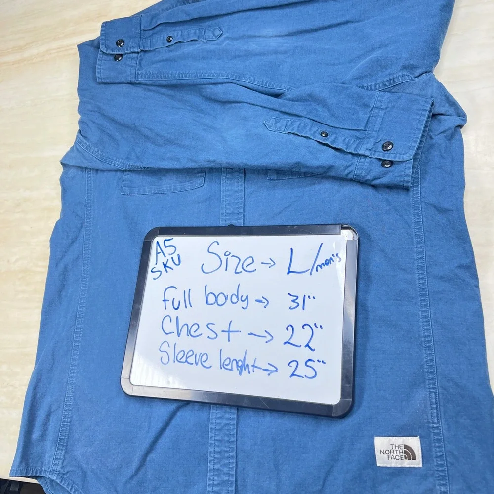 The North Face Mens Blue Ripstop Long Sleeve Button Down Utility Shirt Large